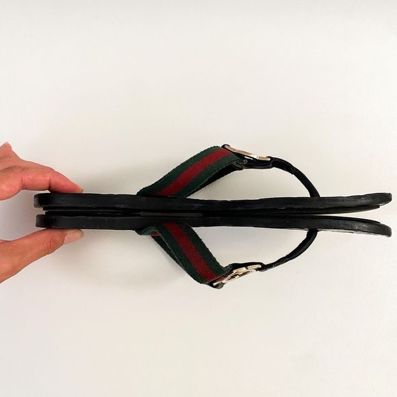 Gucci GG Web Stripe Flip Flop Sandal Black EU 39 US Women's 9 Flat Logo - Picture 6 of 13